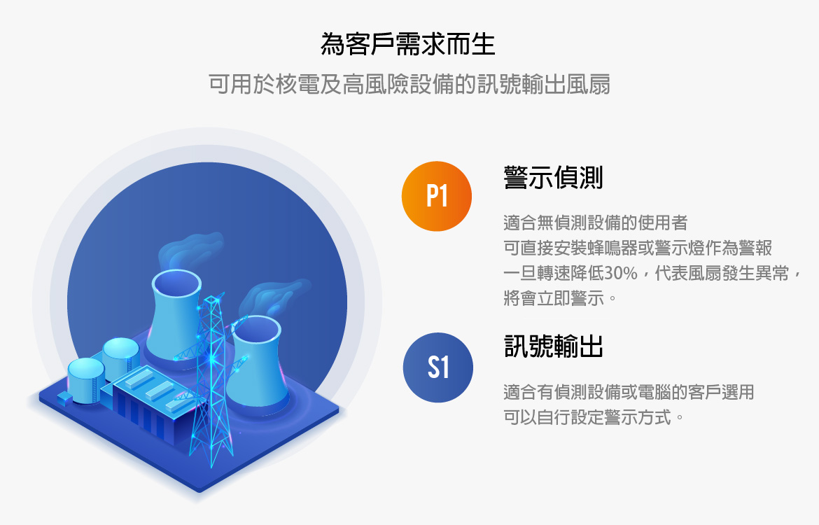 可用於核電及高風險設備的訊號輸出風扇